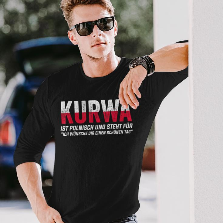 Kurwa Schwarzes Langarmshirts, Humorvolles Polnischer Spruch Design Geschenke für Ihn