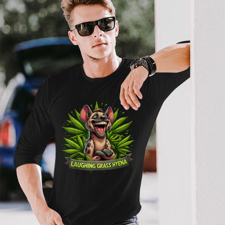 Laughing Grass Hyena Weed Leaf Cannabis Marijuana Stoner 420 Long Sleeve T-Shirt Gifts for Him
