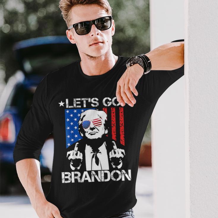 Let's Go Brandon Pro Trump 2024 Flag Anti Joe Biden Long Sleeve T-Shirt Gifts for Him