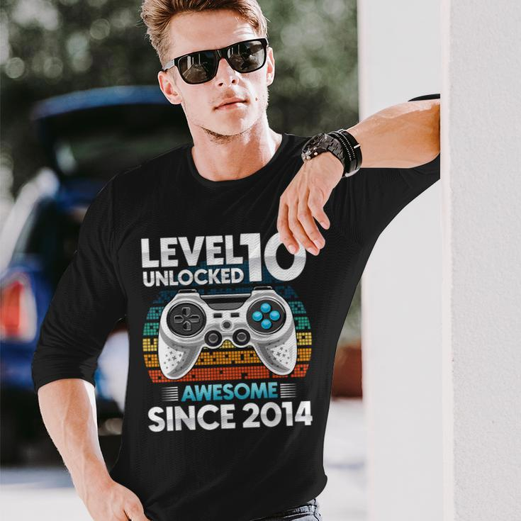 Level 10 Unlocked Awesome Since 2014 10Th Birthday Boys Long Sleeve T-Shirt Gifts for Him