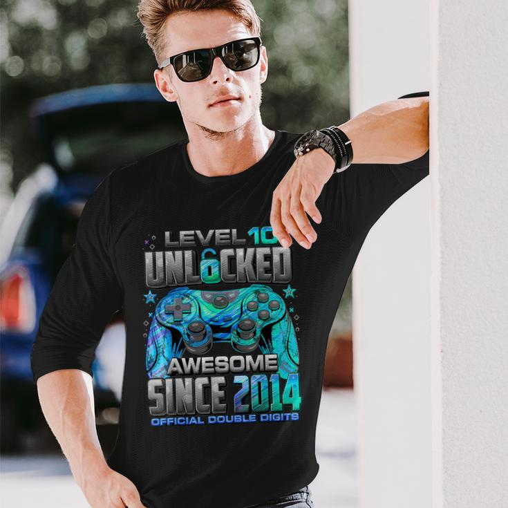 Level 10 Unlocked Awesome Since 2014 10Th Birthday Gaming Long Sleeve T-Shirt Gifts for Him