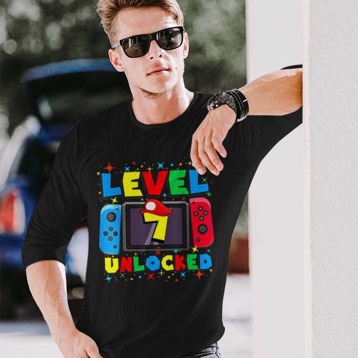Level 7 Unlocked Gamer 7Th Birthday Video Game 7Yr Boys Long Sleeve T-Shirt Gifts for Him