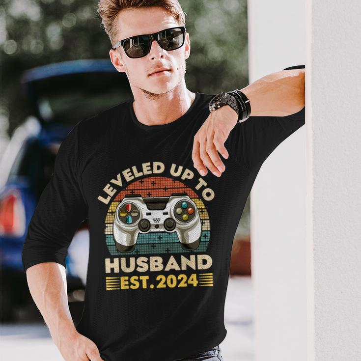 I Leveled Up To Husband Est 2024 Promoted To Hubby Groom Long Sleeve T-Shirt Gifts for Him