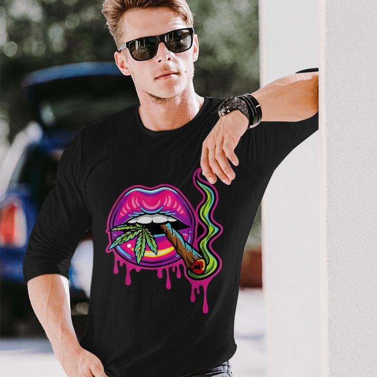 Lips Sexy Smoker Blunt Weed Th Marijuana Leaf 420 Long Sleeve T-Shirt Gifts for Him
