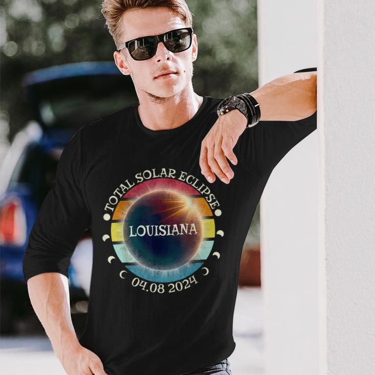 Louisiana Total Solar Eclipse April 8Th 2024 Retro Vintage Long Sleeve T-Shirt Gifts for Him