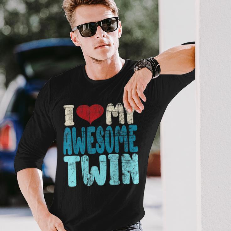 I Love My Awesome Twin Twins Brothers Matching Distressed Long Sleeve T-Shirt Gifts for Him