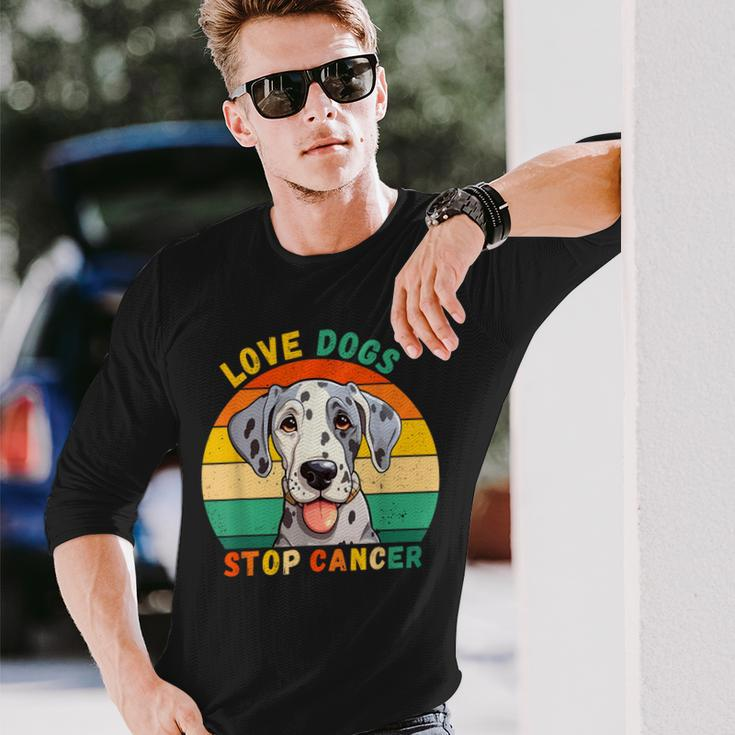 Love Dogs Stop Cancer Vintage Dog Dalmatien Cancer Awareness Long Sleeve T-Shirt Gifts for Him