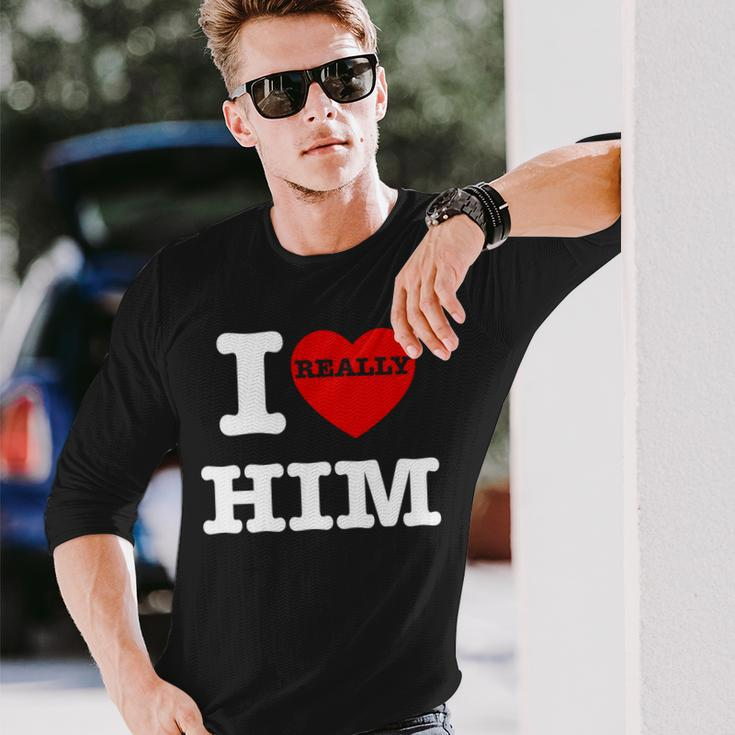 I Love Him I Heart Him Vintage For Couples Matching Long Sleeve T-Shirt Gifts for Him