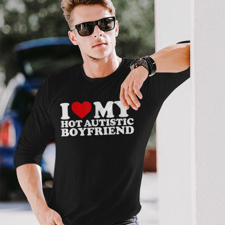 I Love My Hot Autistic Boyfriend Heart Autism Awareness Long Sleeve T-Shirt Gifts for Him