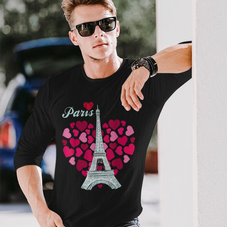Love Paris Heart Eiffel Tower Souvenir France French Love Long Sleeve T-Shirt Gifts for Him