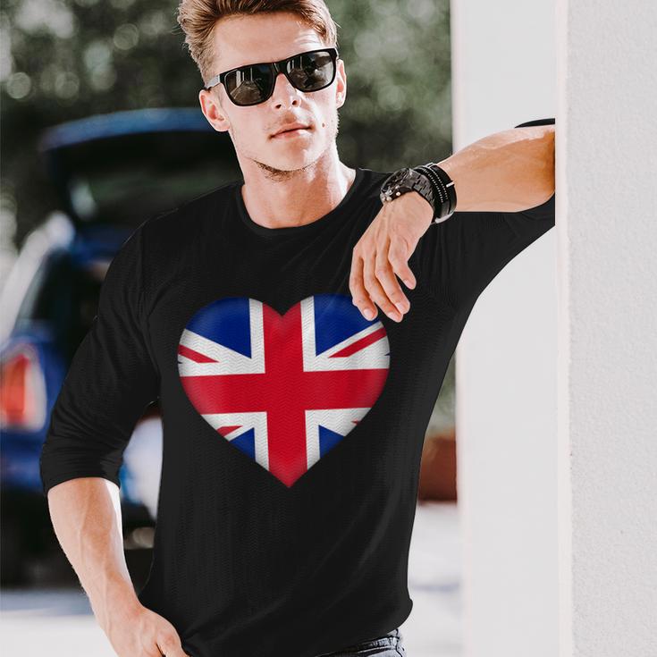 I Love United Kingdom Uk British Flag Heart Outfit Long Sleeve T-Shirt Gifts for Him