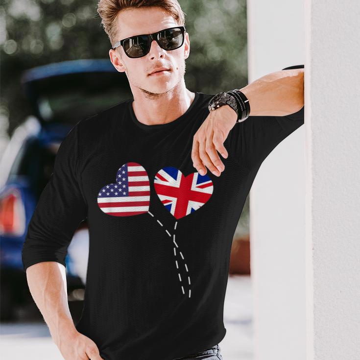 Loving Usa United Kingdom Flag Heart British Americans Love Long Sleeve T-Shirt Gifts for Him