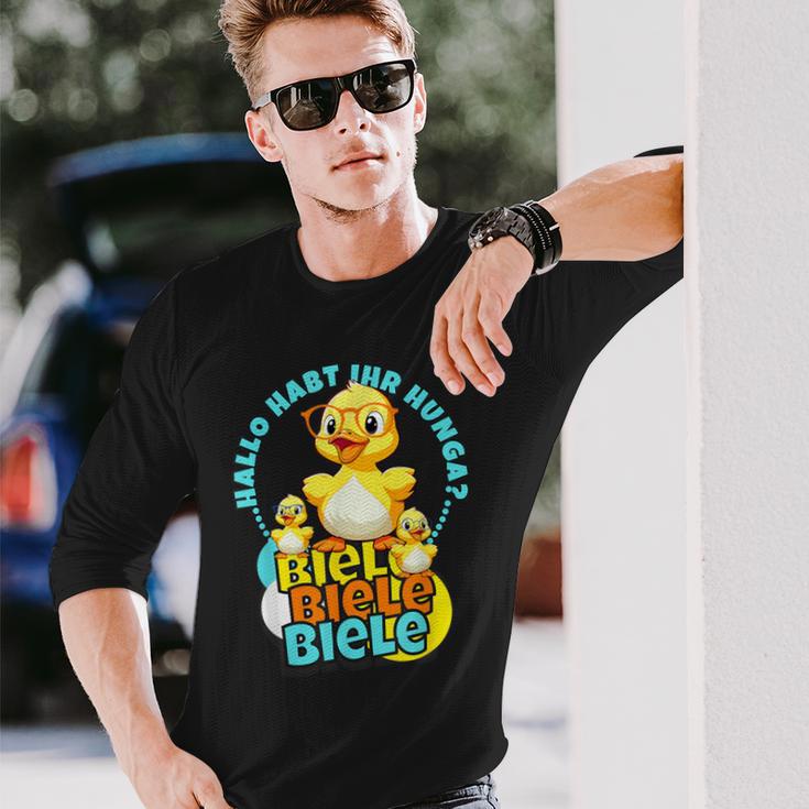 Lustige Enten Hallo Habt Ihr Hunger Biele Biele Biele Langarmshirts Geschenke für Ihn