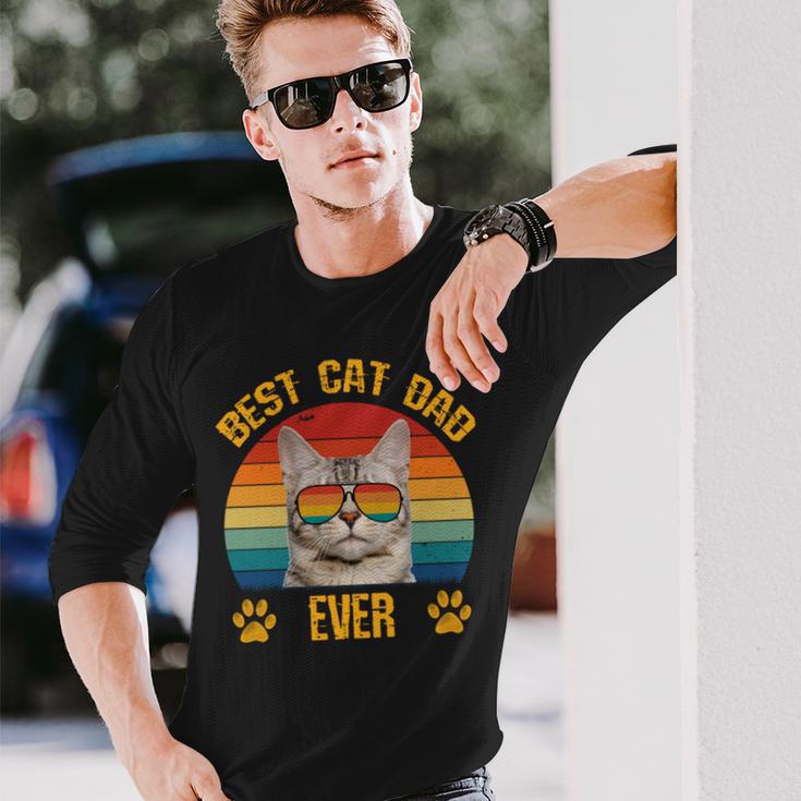 Lustige Katzeatertag Retrointage Papa Best Cat Dad Ever Langarmshirts Geschenke für Ihn