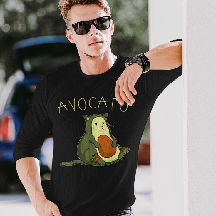 Lustiges Avocato Katzen Langarmshirts, Wortspiel Schwarzes Hemd Geschenke für Ihn