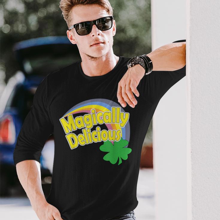 Magically Delicious St Patrick's Day Lucky Charms Rainbow Long Sleeve T-Shirt Gifts for Him