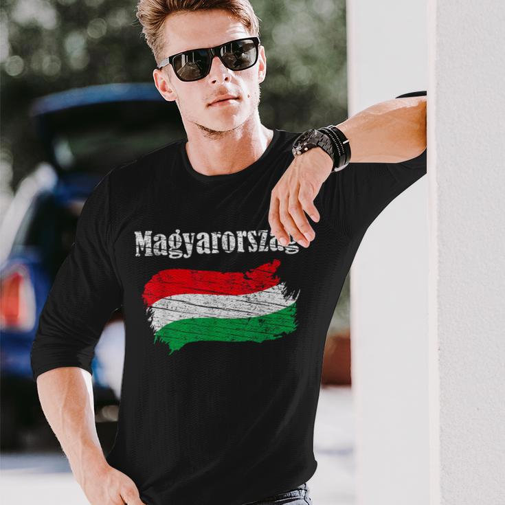 Magyarorszag Hungarian Flag Vintage Graphic Hungary Lovers Long Sleeve T-Shirt Gifts for Him