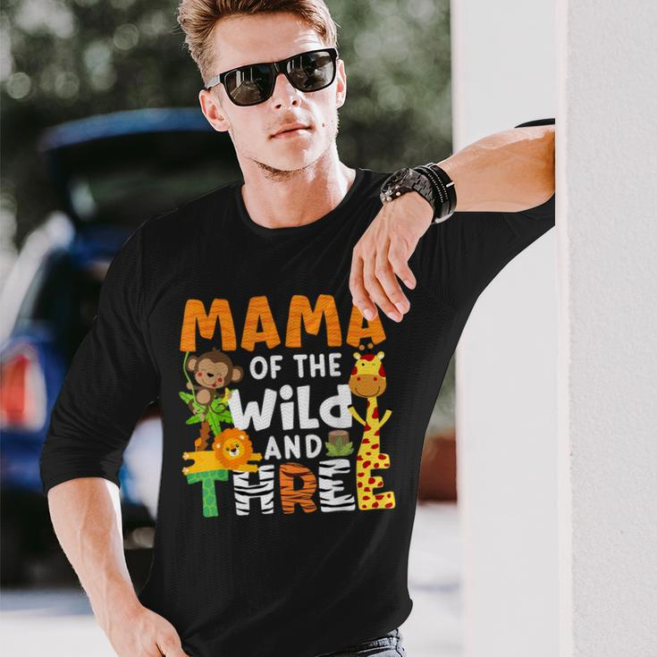 Mama Of The Wild And Three Zoo Theme Birthday Jungle Safari Long Sleeve T-Shirt Gifts for Him