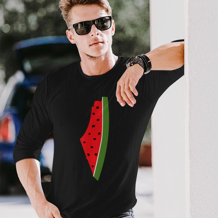 Map Of Palestine Watermelon Free Palestine Map Watermelon Long Sleeve T-Shirt Gifts for Him