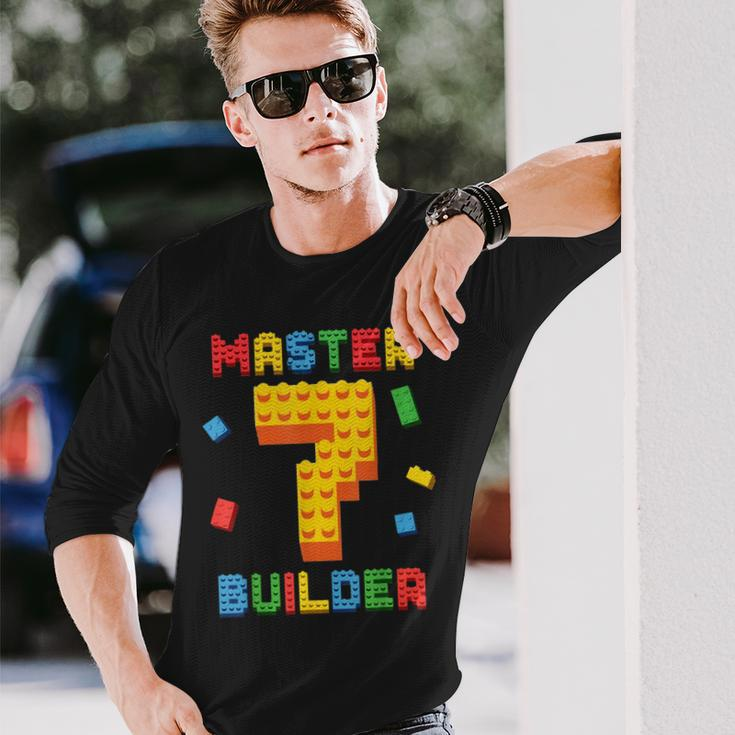 Master Builder Blocks 7Th Birthday 7 Year Old Building Brick Long Sleeve T-Shirt Gifts for Him