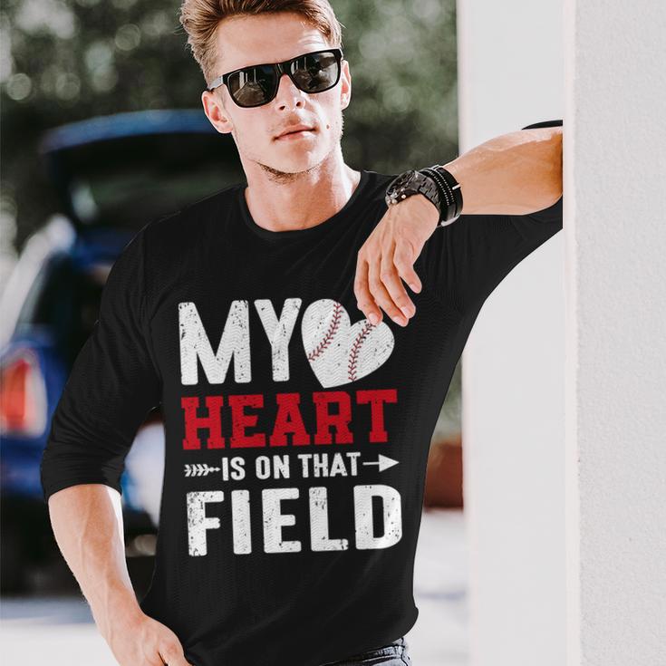 Mein Herz Ist Auf Dem Feld Baseball Papa Langarmshirts Geschenke für Ihn