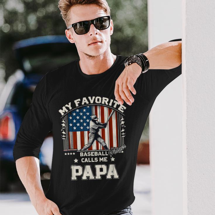 Mein Lieblings-Baseballspieler Nennt Mich Papa American Flag Dad Langarmshirts Geschenke für Ihn