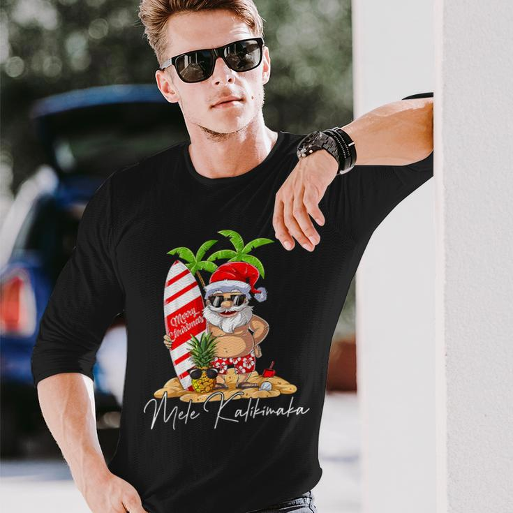 Mele Kalikimaka Hawaii Christmas Surfing Santa Xmas Summer Long Sleeve T-Shirt Gifts for Him