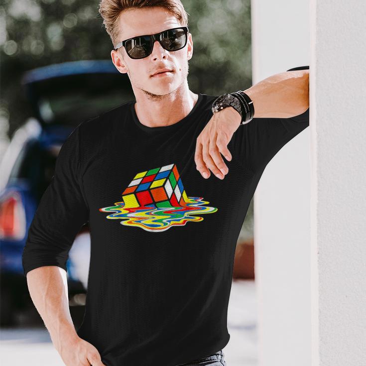 Melting Cube Speed Cubing Vintage Puzzle Youth Math Long Sleeve T-Shirt Gifts for Him