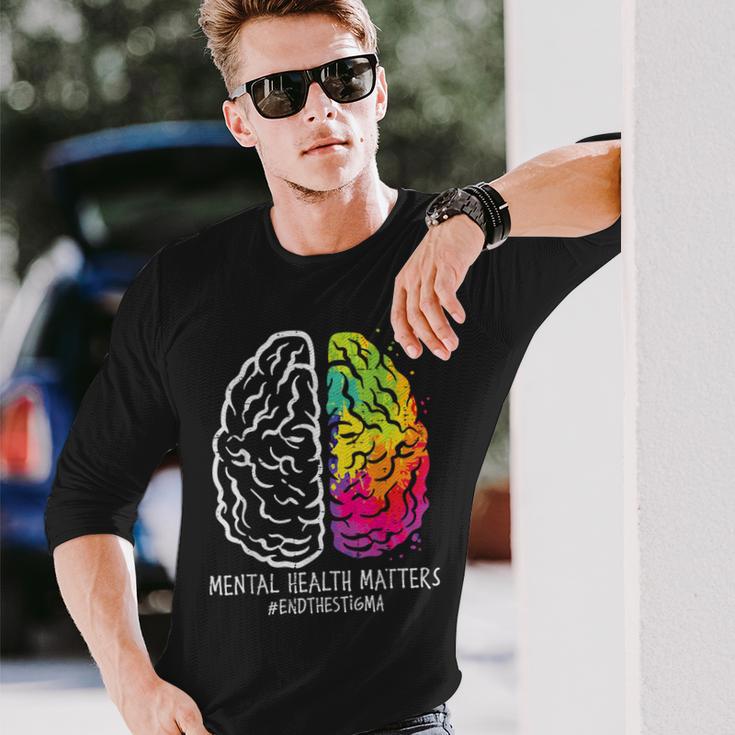 Mental Health Brain End Stigma Aware Psychiatrist Women Long Sleeve T-Shirt Gifts for Him