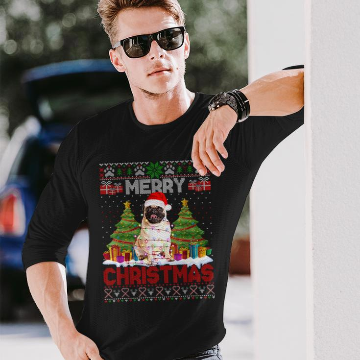 Merry Christmas Santa Light Pug Dog Family Ugly Sweater Long Sleeve T-Shirt Gifts for Him