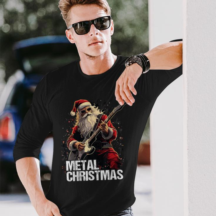 Metal Christmas Christmas Santa Guitar Langarmshirts Geschenke für Ihn