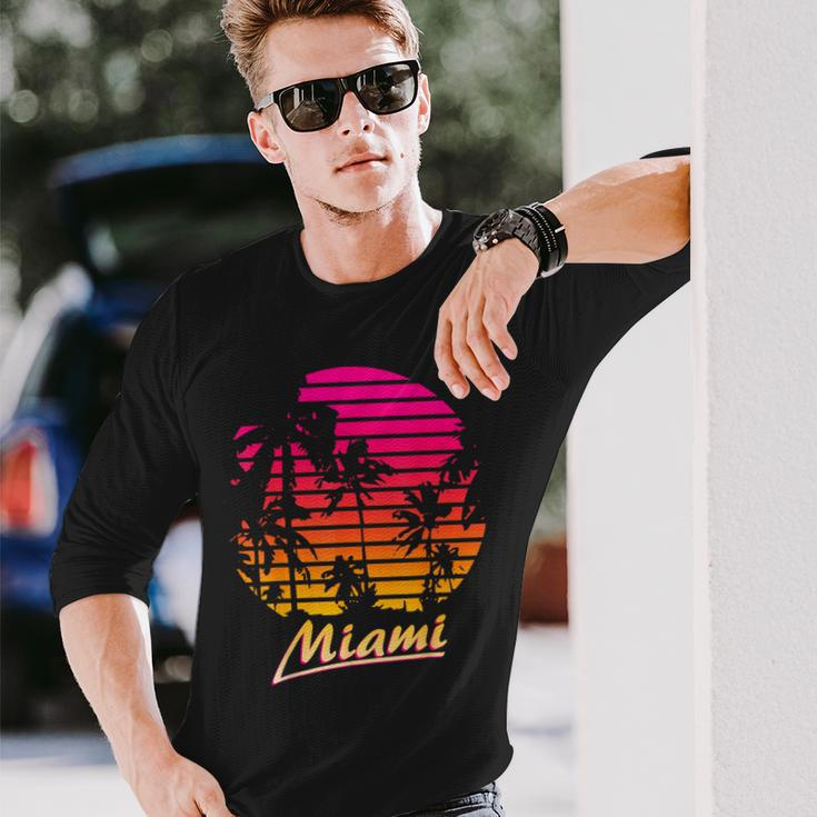 Miami 80S Summer Beach Palm Sunset Langarmshirts Geschenke für Ihn