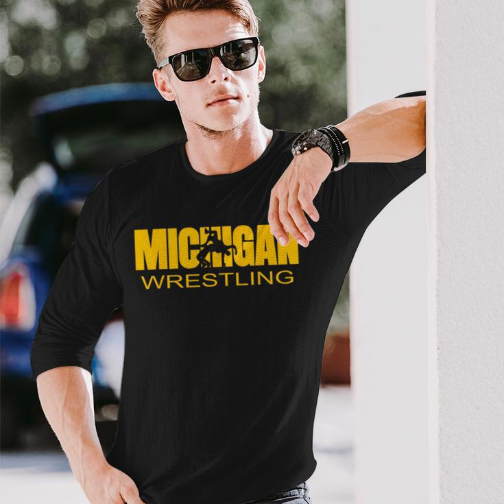 Michigan Wrestling Freestyle Wrestler Mi The Wolverine State Long Sleeve T-Shirt Gifts for Him