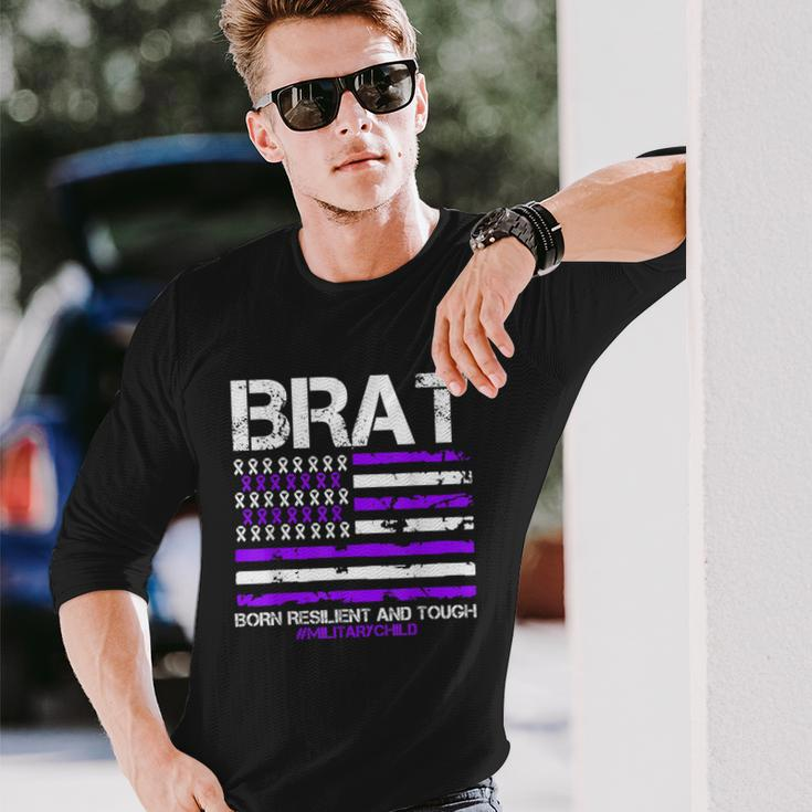 Military Brat Purple Up American Flag April Military Child Long Sleeve T-Shirt Gifts for Him