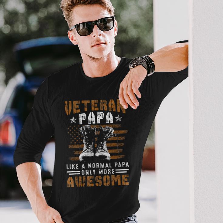 Military Veteran Papa Vintage Us American Flag Fathers Day Long Sleeve T-Shirt Gifts for Him