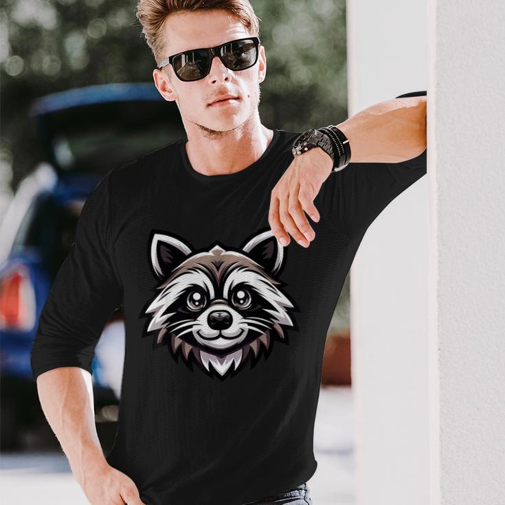 Mischievous Raccoon Face Wildlife Animal Lover Long Sleeve T-Shirt Gifts for Him