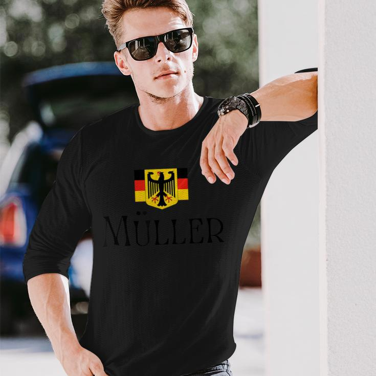 Müller Surname German Family Name Heraldic Eagle Flag Long Sleeve T-Shirt Gifts for Him