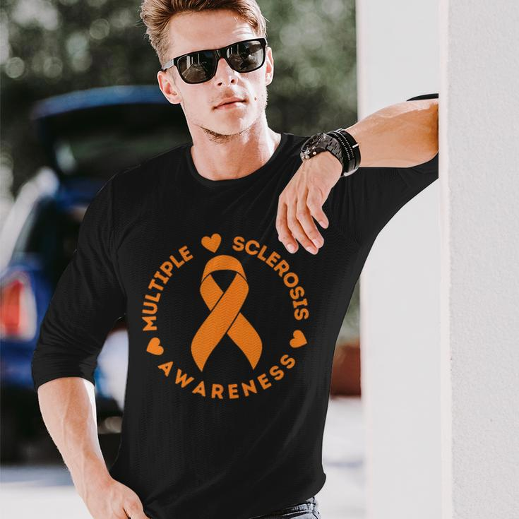 Multiple Sclerosis Awareness Ms Orange Ribbon Long Sleeve T-Shirt Gifts for Him