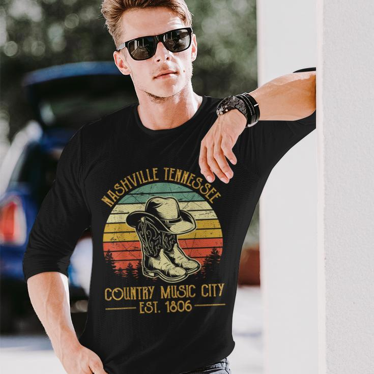 Nashville Tennessee Cowboy Boots Hat Country Music City Long Sleeve T-Shirt Gifts for Him