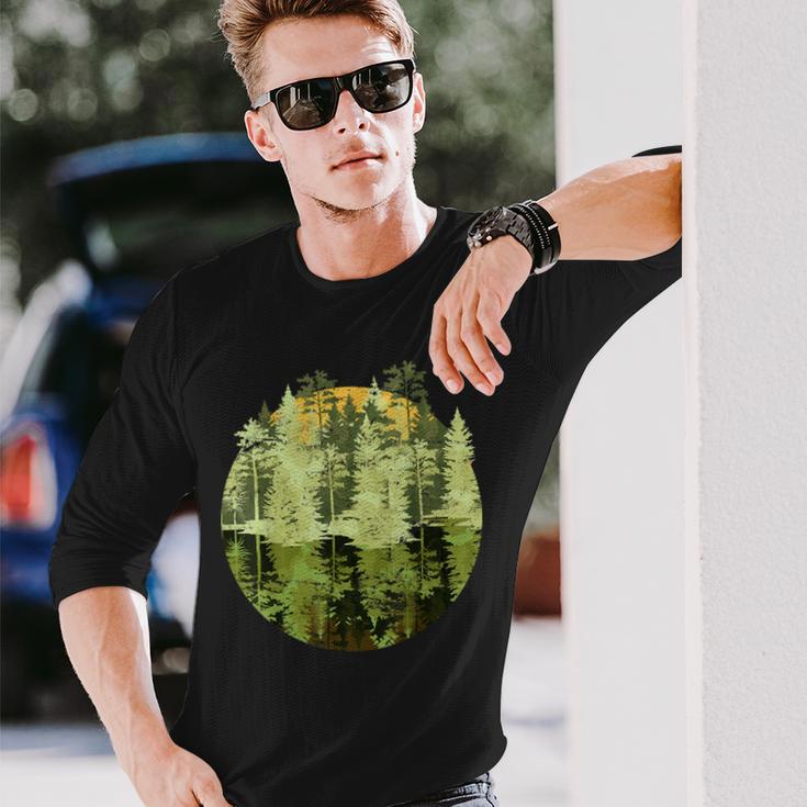 Nature Trees Reflection Outdoor Wildlife Forest Long Sleeve T-Shirt Gifts for Him