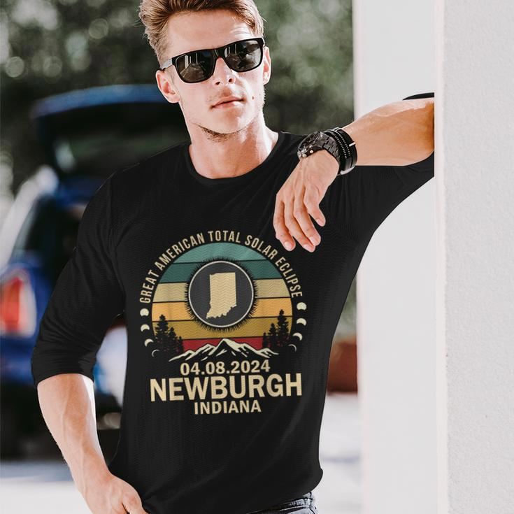 Newburgh Indiana Total Solar Eclipse 2024 Long Sleeve T-Shirt Gifts for Him
