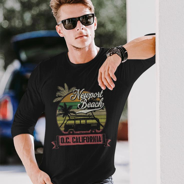 Newport Beach Orange County California Surfing Retro Long Sleeve T-Shirt Gifts for Him