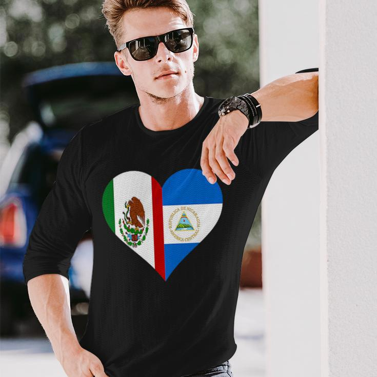 Nicaraguan Mexican Heart Flag Nicaragua Mexico Long Sleeve T-Shirt Gifts for Him