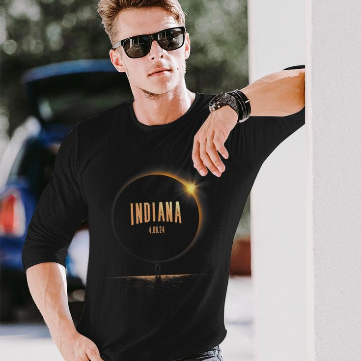 North America Total Solar Eclipse 2024 Indiana Usa Long Sleeve T-Shirt Gifts for Him