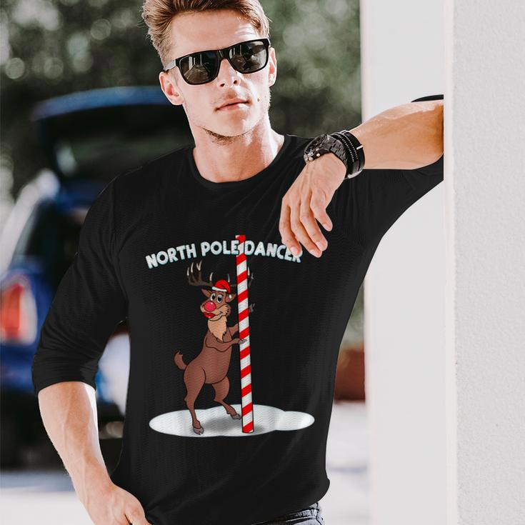 North Pole Dancer Christmas Reindeer Long Sleeve T-Shirt Gifts for Him