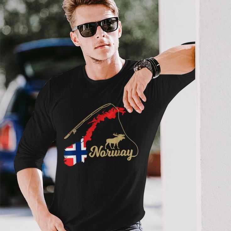 Norway Map Angel Elk Langarmshirts Geschenke für Ihn