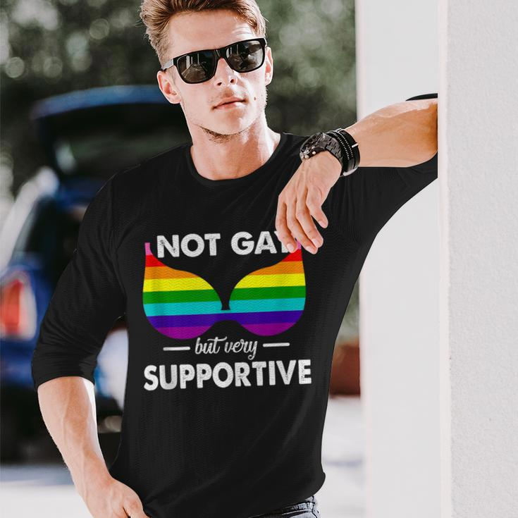 Not Gay But Very Supportive Lgbt Straight Bra Meme Long Sleeve T-Shirt Gifts for Him