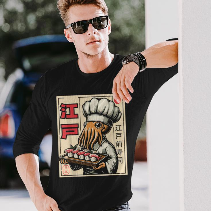 Octopus Chef Sushi Japanese Anime Kawaii Long Sleeve T-Shirt Gifts for Him