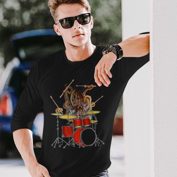 Octopus Playing Drums Unique Drummer Long Sleeve T-Shirt Gifts for Him