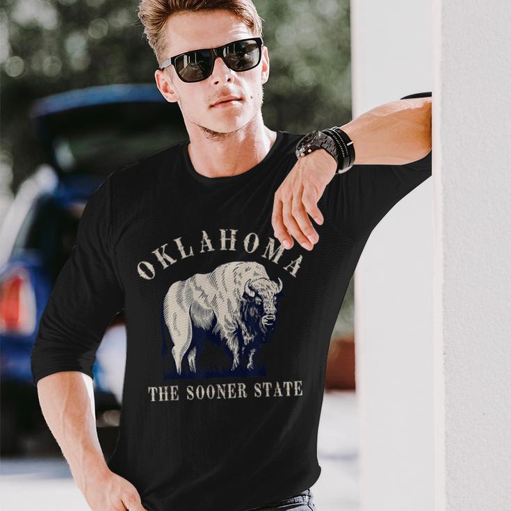 Oklahoma The Sooner State American Bison Buffalo Vintage Long Sleeve T-Shirt Gifts for Him